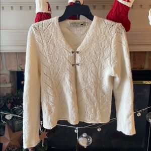 Peruvian link ivory cream knit alpaca cardigan M